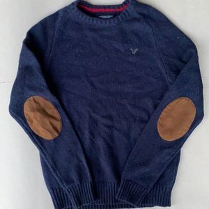 AE Knit Preppy Navy Blue Crewneck Elbow Patch Sweater Grandpacore Small
